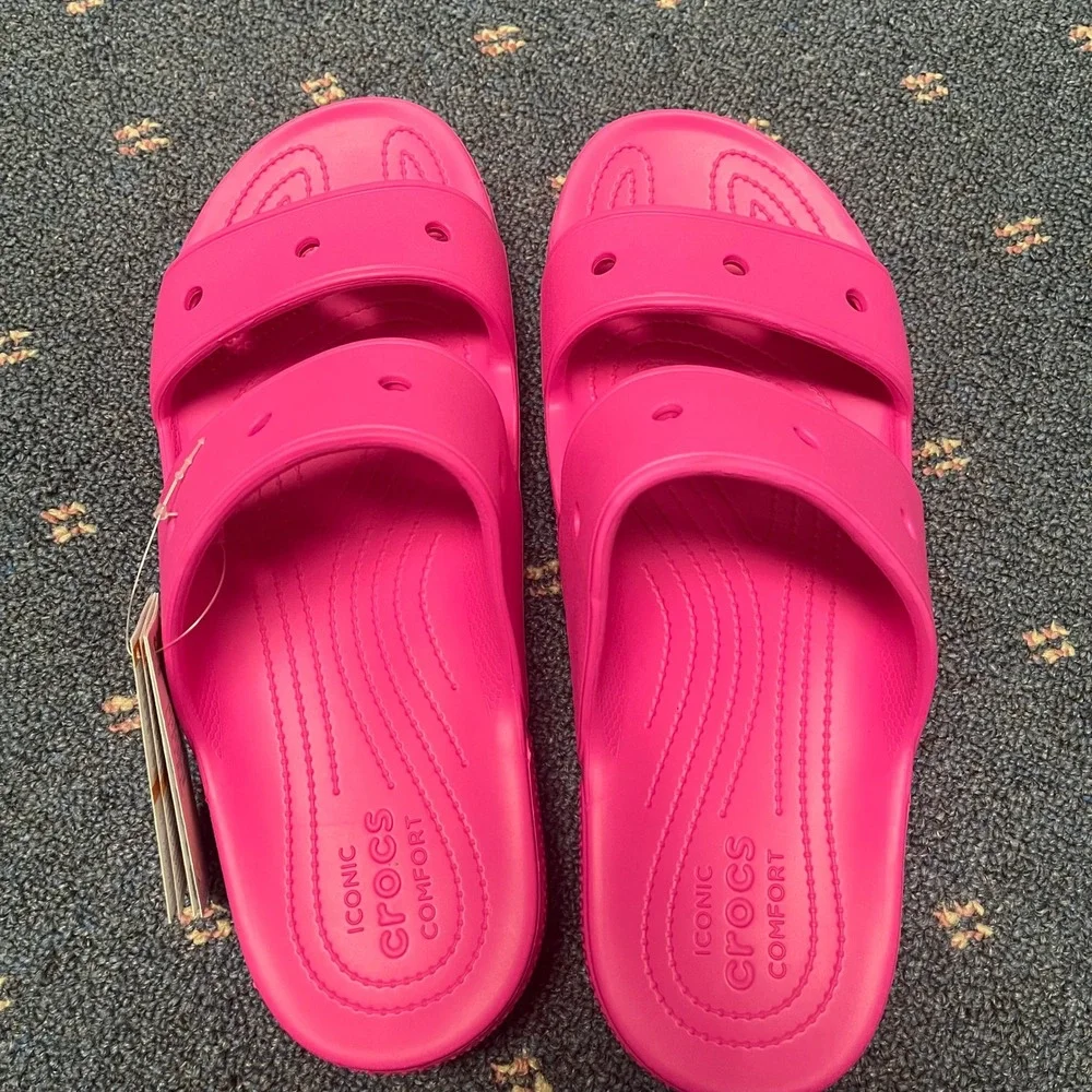 Crocs Classic Sandal Pink Mens 15 Two‎ Strap Slide Summer Comfort 206761-6UB NEW